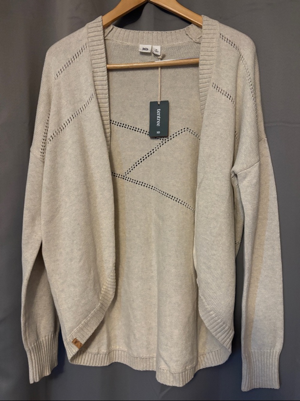 tentree Light Ivory Open-Front Knit Cardigan